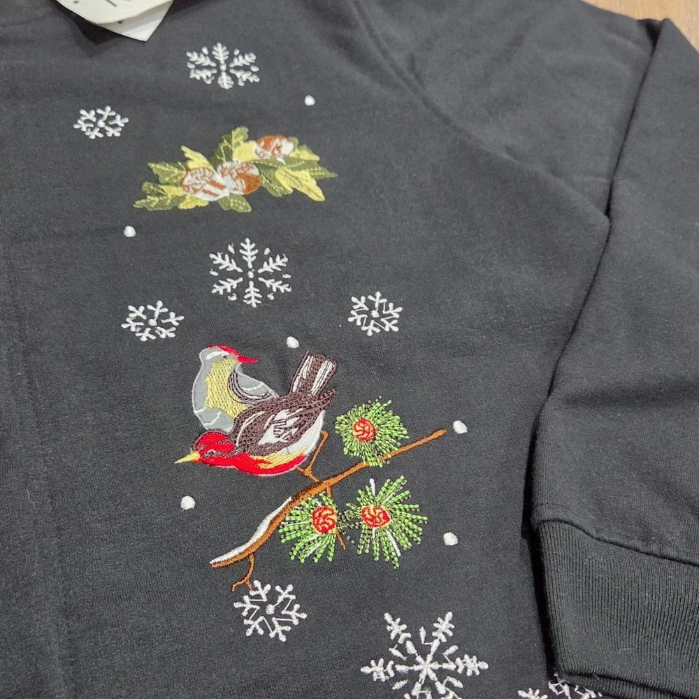 Allison Lane Womens Christmas Cardinal Embroidered Button Front Sweatshirt L NWT